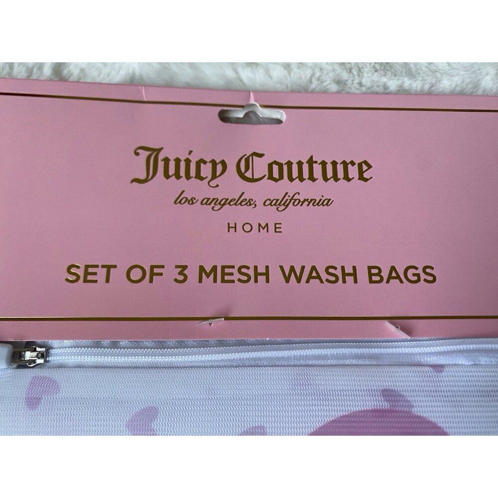 Set Of 3 Juicy Couture Home Pink Mesh Wash Bags Cherries Cherry‎ Bows Hearts NEW - Picture 2 of 15